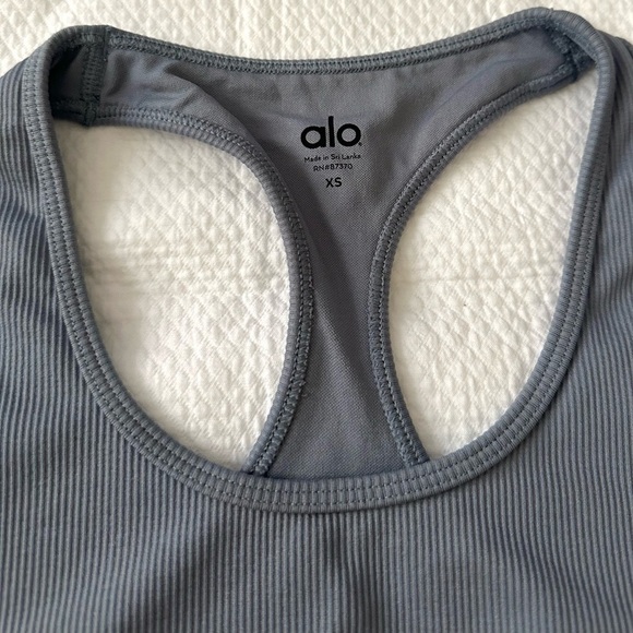 Alo Yoga Seamless Ribbed Bra - Steel Blue XS - Picture 4 of 5
